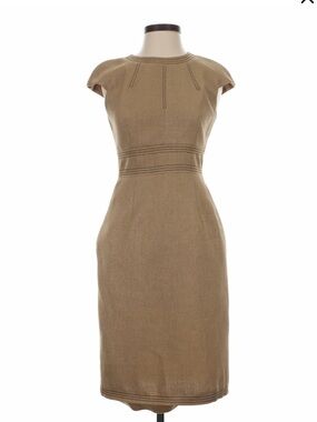 David Meister Tan Sheath Dress Size 4 Cap Sleeve Office Cocktail Wedding Guest